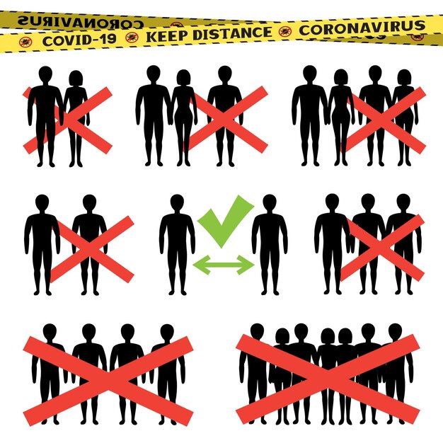 Vettore ferma il coronavirus e mantieni il simbolo del segnale di distanza