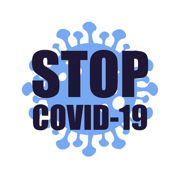 covid-19コロナウイルスの兆候を停止します。コロナウイルスアイコンでcovid-19テキストを停止します。ベクトルイラスト。平らな。