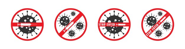 Stop covid icons set vector flat illustration