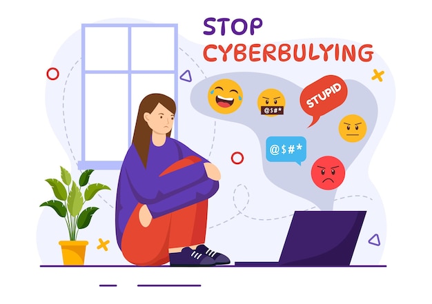 Stop cyberpesten Vector illustratie van online haters met pesten op internet en haatspraak