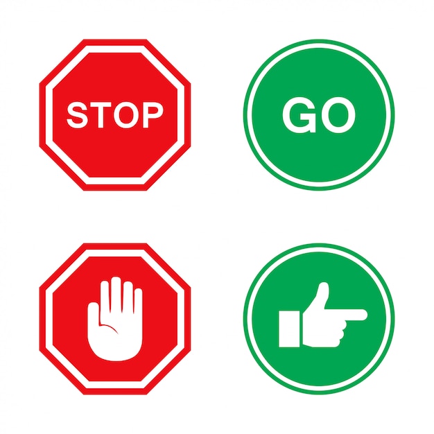 Stop en ga tekens in rood en groen met de hand