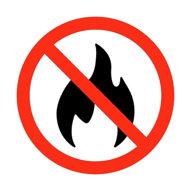 Stop fire. no fire burn black symbol. prohibited sign