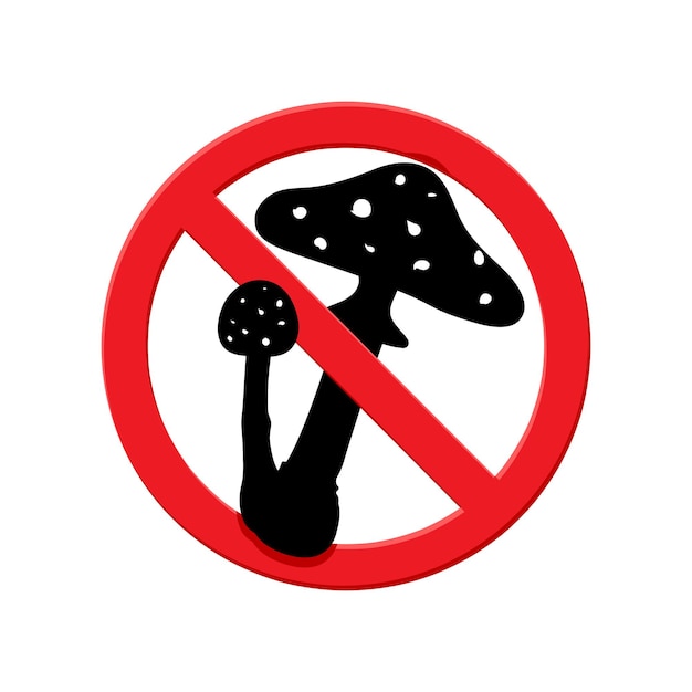 Stop fungus sign fungal infection prevention black mushroom icon with red crossed out circle vector image warning sign forbidden circle vector illustration