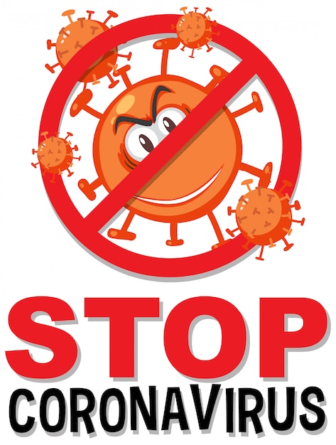 Stop het coronavirus-prohitbit-bord met het coronavirus-stripfiguur