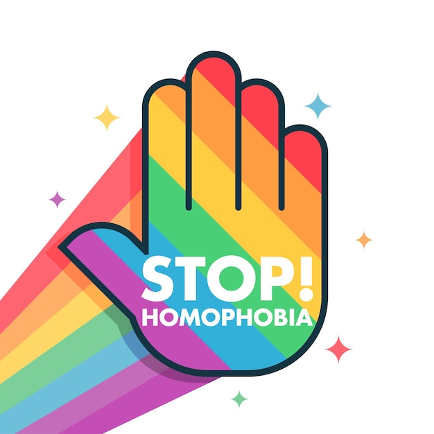 Vector stop homophobia 17 may lgbt pride rainbow hand protest symbol poster design vector art