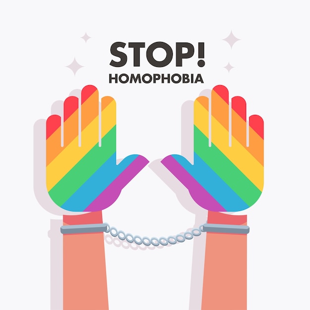 Vettore stop all'omofobia 17 maggio sessismo transfobia lgbt orgoglio discriminazione e pregiudizio vettore di protesta della mano