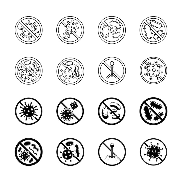 Vector stop infection icon set silhouette and linear style