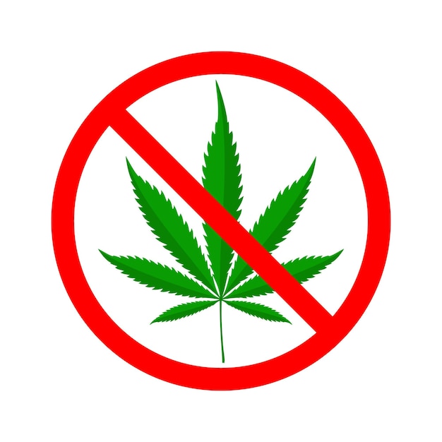 Stop marijuana sign isolated. Sign of prohibition cannabis. Green vector cannabis leaf.