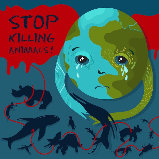 Stop met het doden van dieren. vector conceptuele dierentuin bescherming illustratie