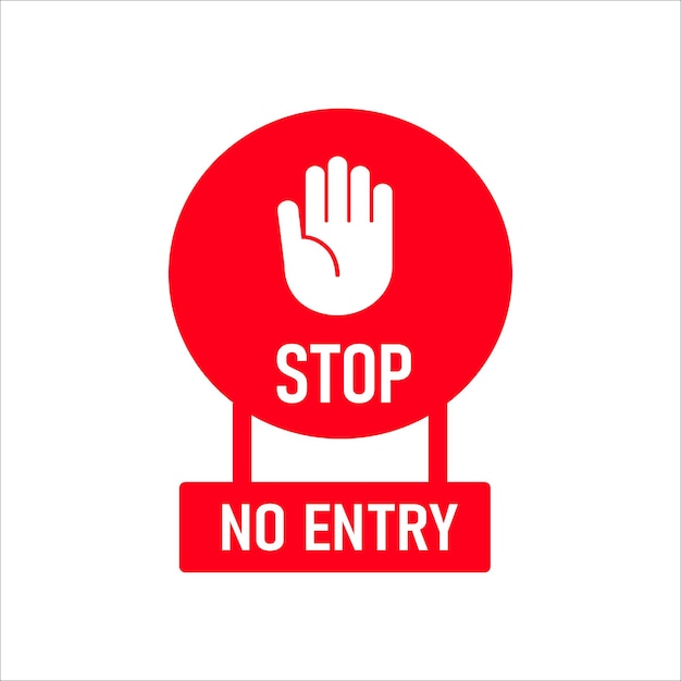 Stop No entry road red sign vector clip art Prohibited warning icon Palm in red octagon