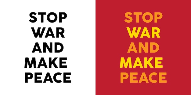 Vector stop oorlog en maak vrede stop russische aanvallen typografie citaten belettering