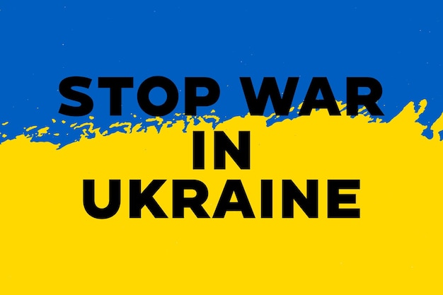 Stop oorlog in de tekst van Oekraïne met het thema vectorontwerp van de waterverfvlag