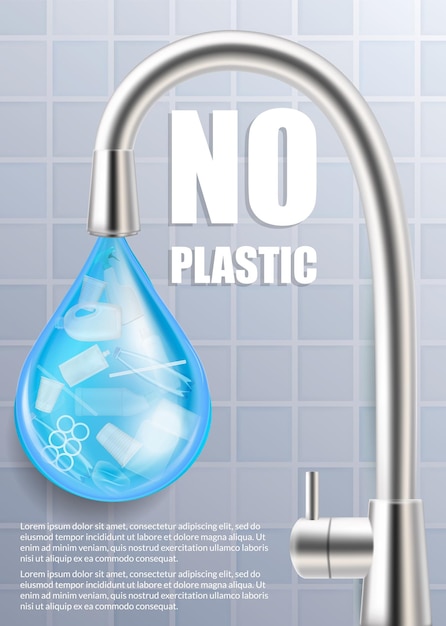 Stop plastic pollution concept vector poster template