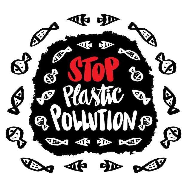 Stop plasticvervuiling handlettering typografie poster citaten concept