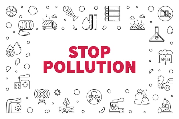 Stop Pollution concept outline horizontal Frame Vector illustration