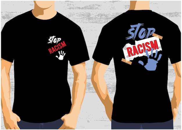 인종 차별주의 그래픽 티셔츠 앞면과 뒷면을 중지하십시오.