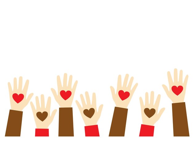 Vector stop racism icon. black lives matter concept. hearts in the hands. template for background, banner, poster with text. hands holding a heart, give and share love to people concept. vector