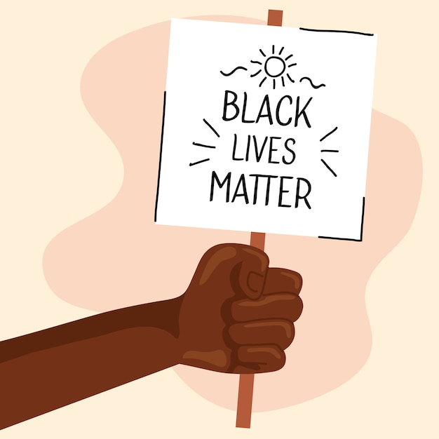 Vector stop racism, with hand and banner, black lives matter concept illustration design