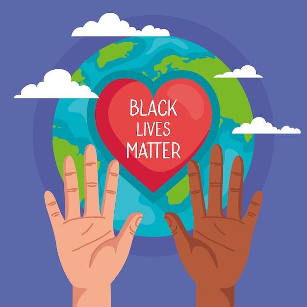 Stop racism, with hands, heart and world planet, black lives matter concept