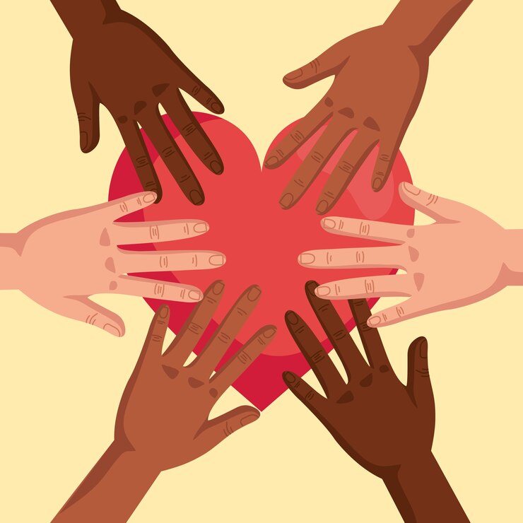 Vector stop racism, with hands joined and heart, black lives matter concept