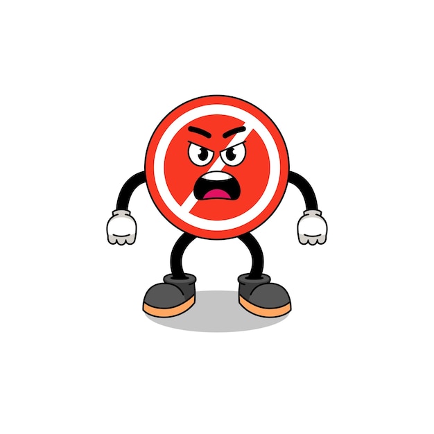 Stop sign cartoon illustration with angry expression character design