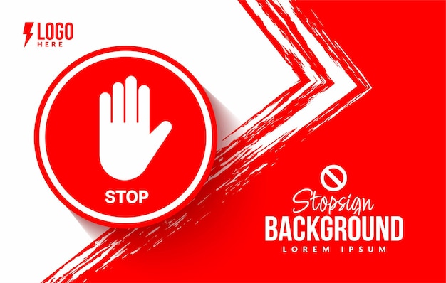 Segnale di stop isolato su sfondo rosso, modello di design banner stop semplice