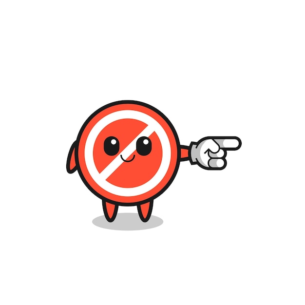 Stop sign mascot with pointing right gesture cute design