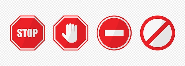 Vector stop sign set flat red banner vector illustration isolated