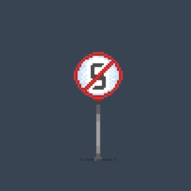 Stop sign with pole in pixel style