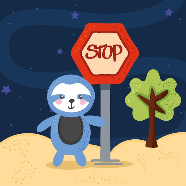 Stop signal with sloth bear character