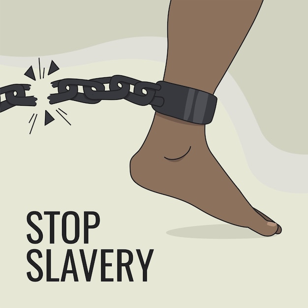 노예제도와 인신매매 중단 일러스트레이션  ⁇ 터 평평한 디자인