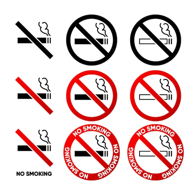 Stop Smoking Forbidden Smoking No Smoking Collection sign in different design for public places Vector illustration