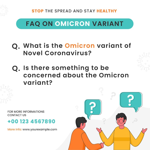 Stop The Spread And Stay Healthy Based FAQ On Omicron Variant With Contact Details On White Background.