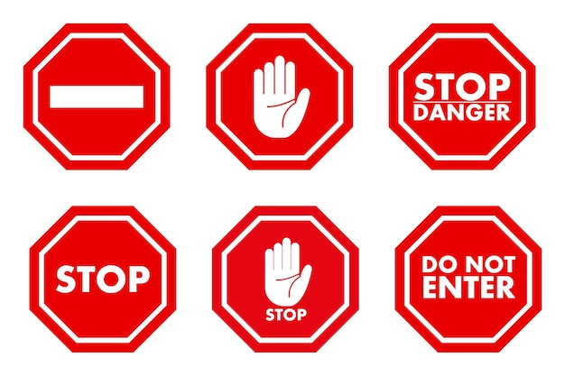 Vector stop traffic icon restrictive and warning signs isolated on white background set of stop motion icons in flat style vector illustration