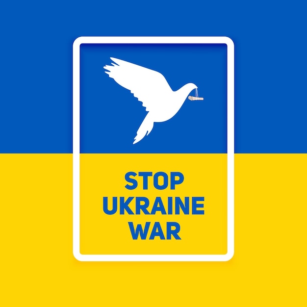 Stop Ukraine war text with flag and bird concept poster