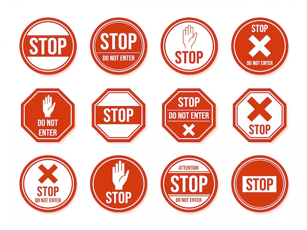 Stop verkeersbord. verkeer weg stop symbool, gevaarlijke, beperkte stedelijke en snelweg symbolen, waarschuwingsrichting borden icon set. pas op en verbied pictogrammen