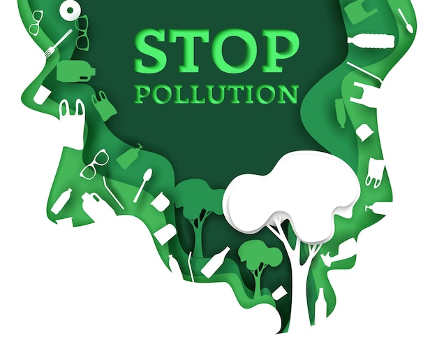 Stop vervuiling vectorillustratie in papier kunststijl