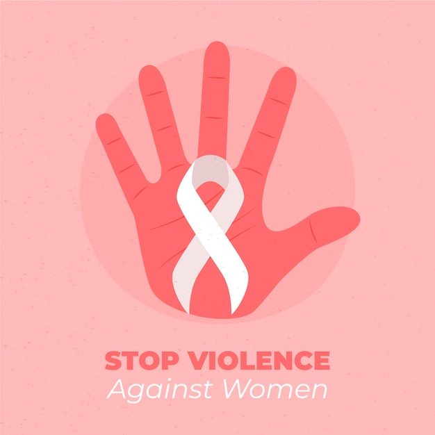 Vector stop violence against women hand and ribbon