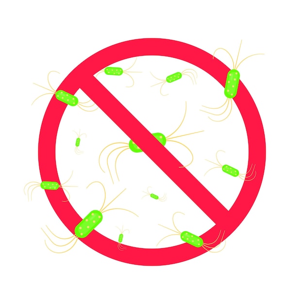 Stop viruses and bad bacterias or germs prohobition sign Big viruses or gems in the red stop defence