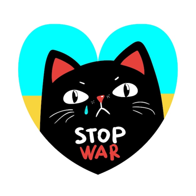 Stop war banner poster flyer card badge or sticker print design with grumpy black cat Vector EPS 10