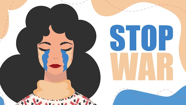 Stop war The girl sheds tears in the color of the flag of Ukraine Vector