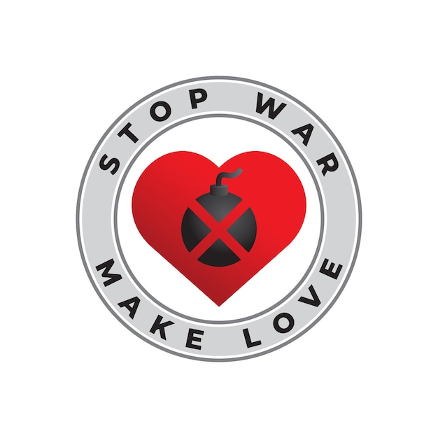 Stop war make love illustrazione vettoriale con black boom ball e elemento di design a forma di cuore rosso