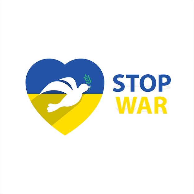 Stop war sign Ukraine and Russia war Flying peace dove with olive branch