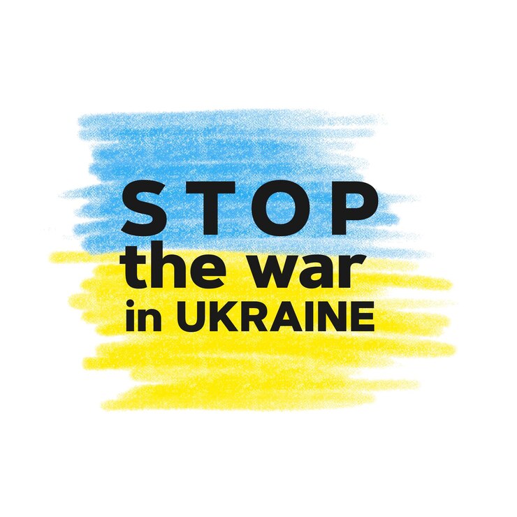 Vector stop the war in ukraine text on the country flag vector background