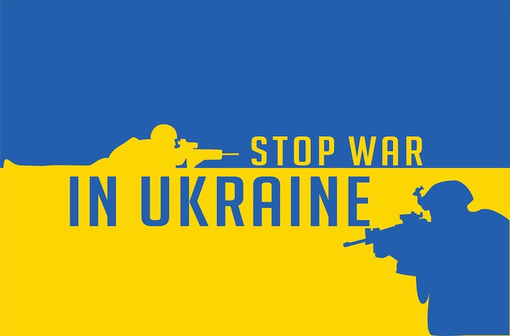 Вектор остановить войну в украине украина против россии война векторный дизайн редактируемый желто-синий цвет