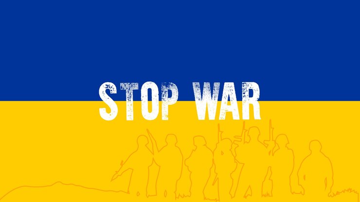 Vector 중지 전쟁 ukrainerussia 충돌 우크라이나 러시아 파란색과 노란색 색상에 전쟁 벡터 일러스트