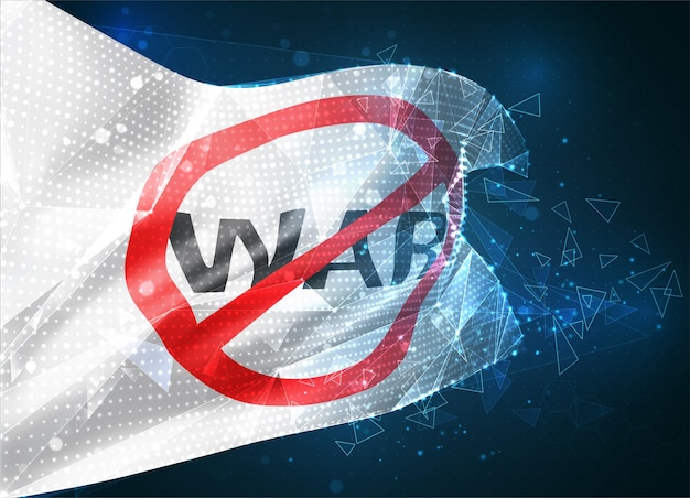 Stop  war vector flag, virtual abstract 3d object from triangular polygons on a blue background