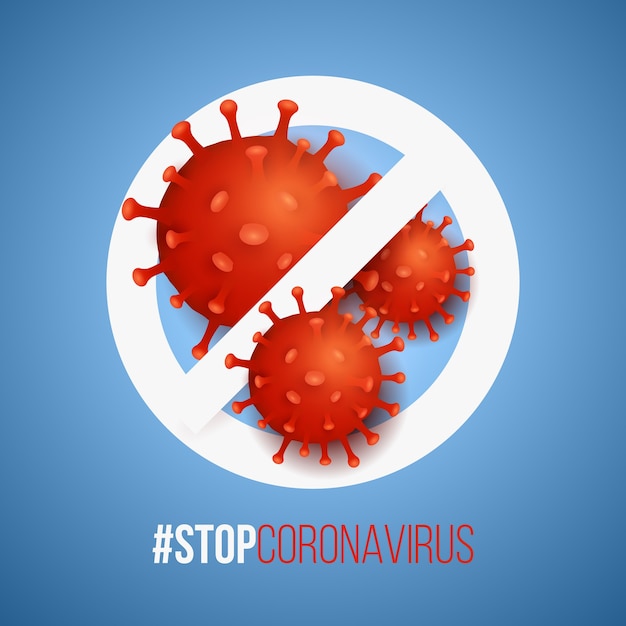 Stopbord met 3d-pathogeen organisme coronavirus.