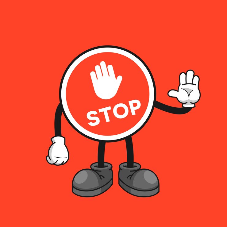 Stopbord stripfiguur met een stop handgebaar