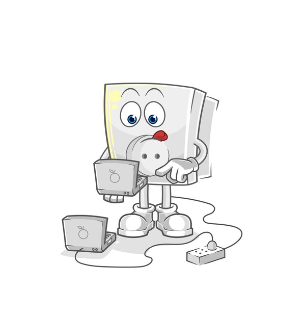 Stopcontact met laptop mascotte cartoon vector